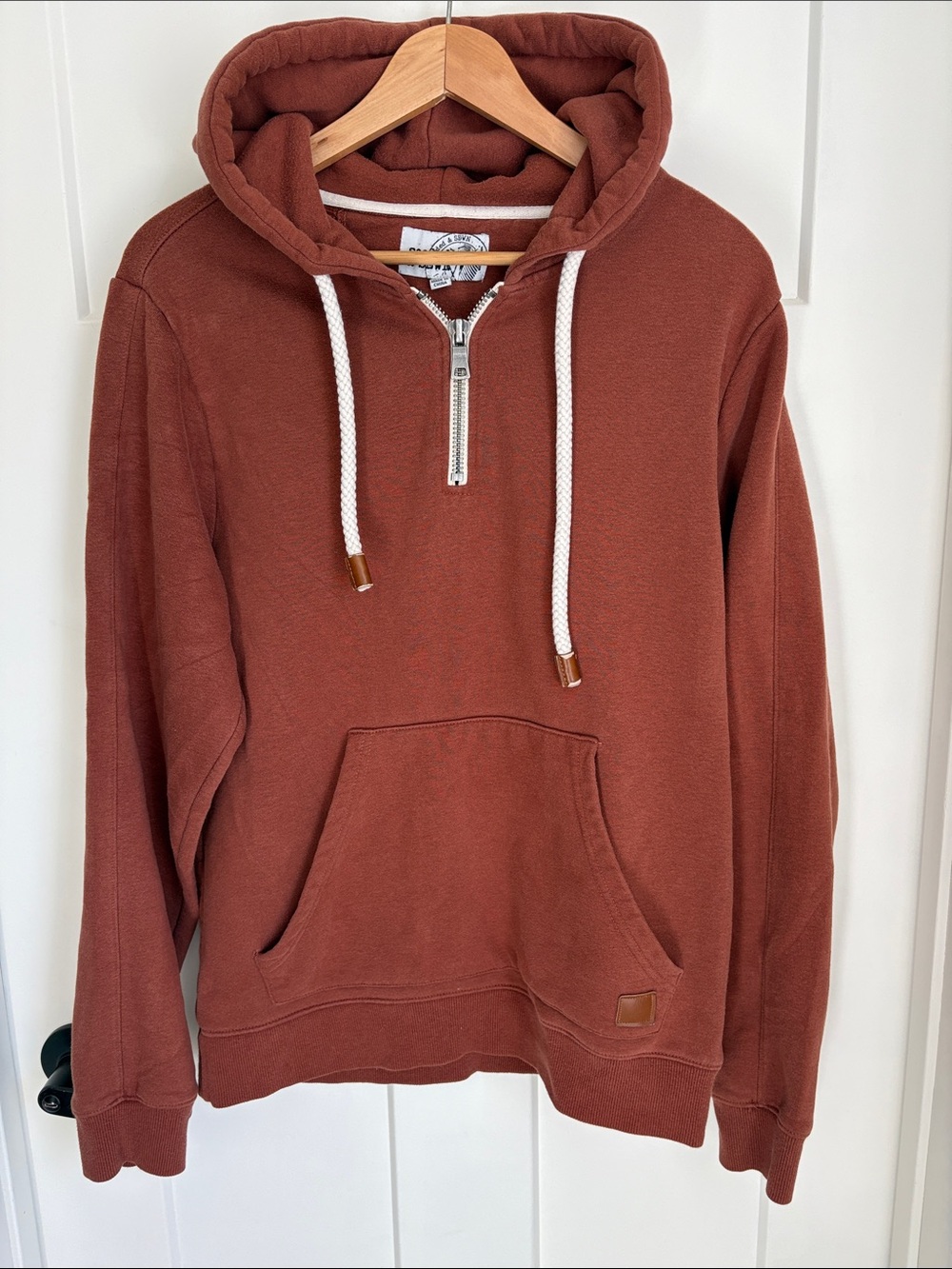 Half-Zip Pullover Hoodie in Rust with Drawstring